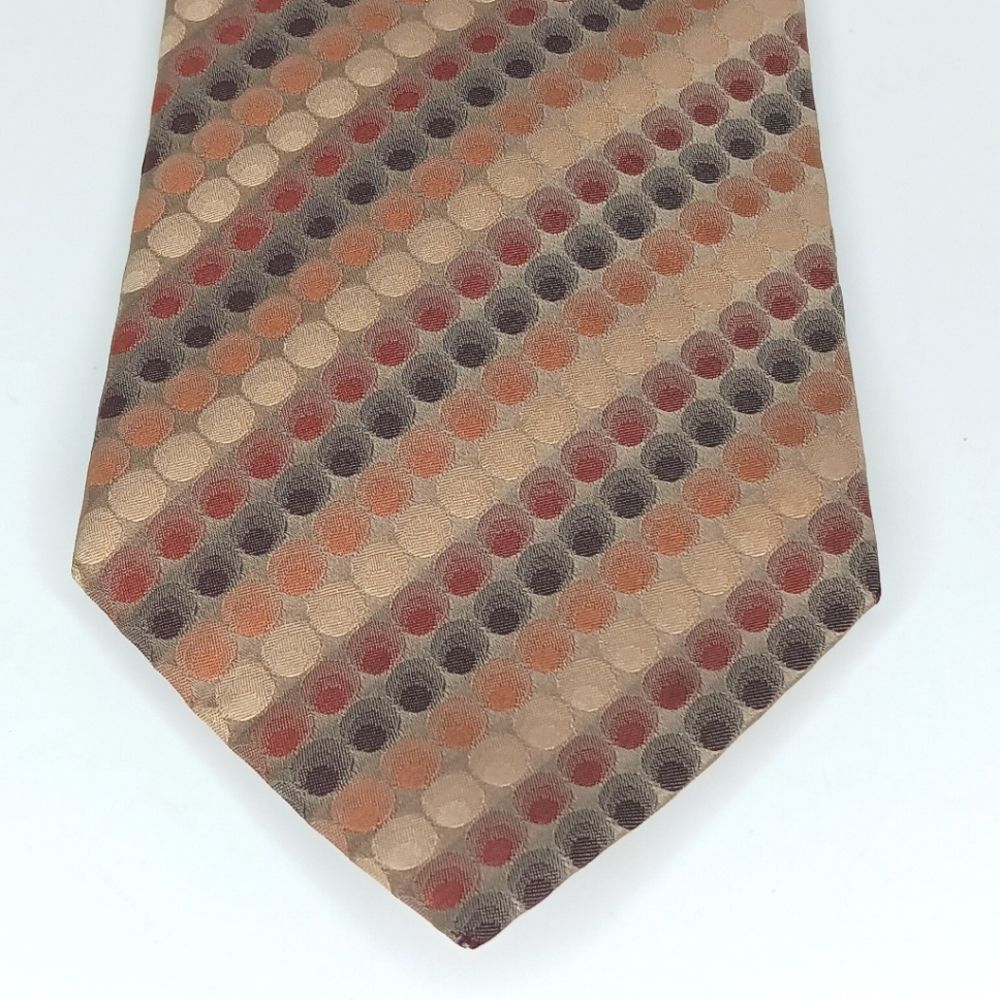 GEOFFREY BEENE Men’s 100% Silk Tie Tan Geometric Dot Vintage Necktie Brown Rust